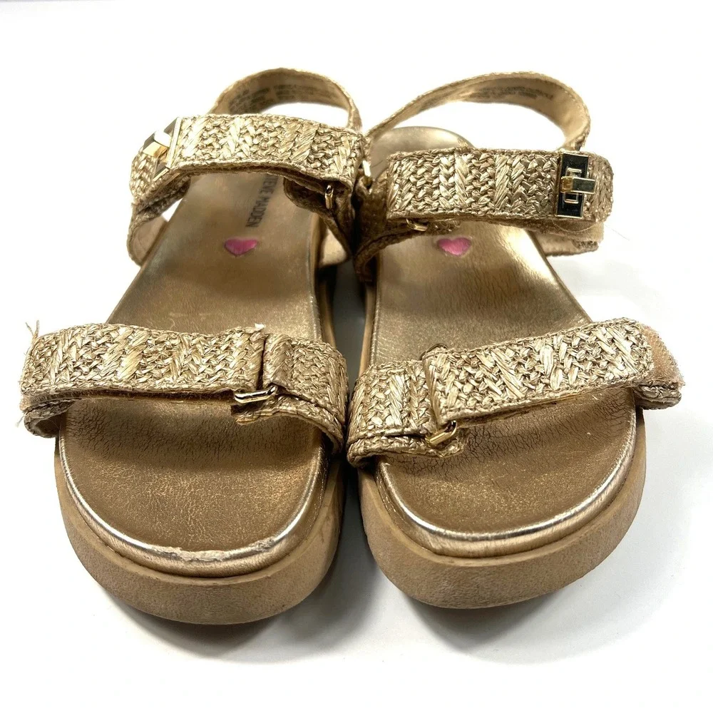 Steve Madden Kids Mona Gold Raffia Platform Sandals Size 4 Metallic Summer Beach